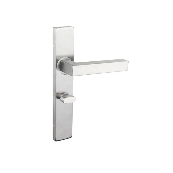 Viterbo door handle stainless steel with rectangular shield WC63/8 bathroom lock