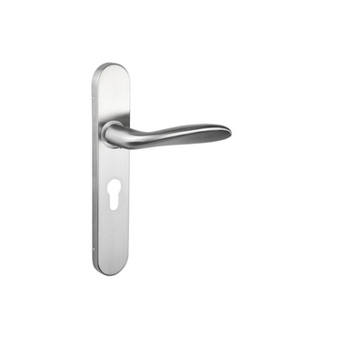 Benevento door handle stainless steel with rounded shield PC55