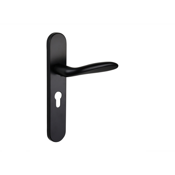 Benevento door handle black with rounded shield PC55