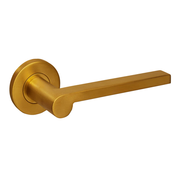 Caserta door handle Matt gold PVD coated with round rosette
