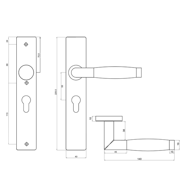 Ascoli door handle stainless steel with rectangular shield PC55