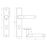 Technische tekening Ascoli deurklink PC72