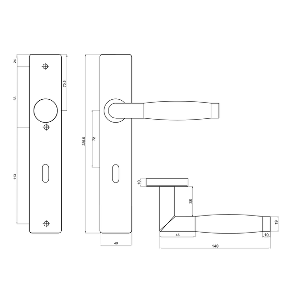 Ascoli door handle stainless steel with rectangular shield SL72