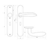 Tekening met afmeting van Benevento deurklink op schild met SL56 steekmaat