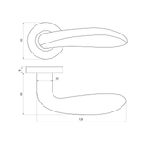 Technische tekening van Benevento RVS deurkruk