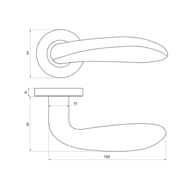 Technische tekening van Benevento RVS deurkruk