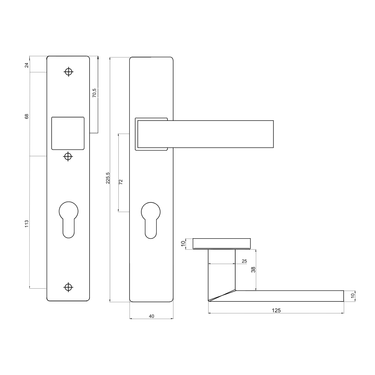 Maatvoering van Imperio deurklink PC72