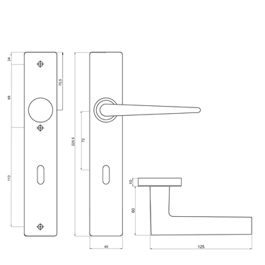 Tekening deurklink op schild Modena SL72