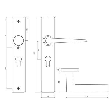 Tekening met maatvoering PC55 Modena