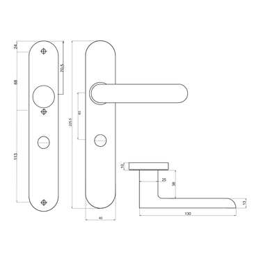 Tekening met maatvoering Novara badkamersluiting op schild WC63/8