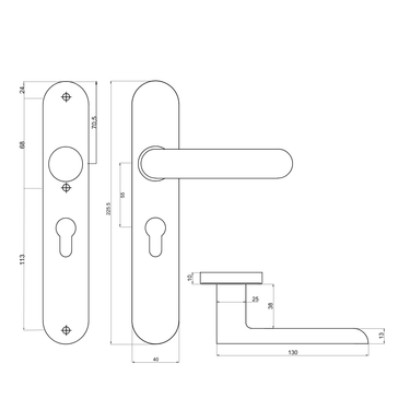 Tekening Novara deurkruk op schild PC55