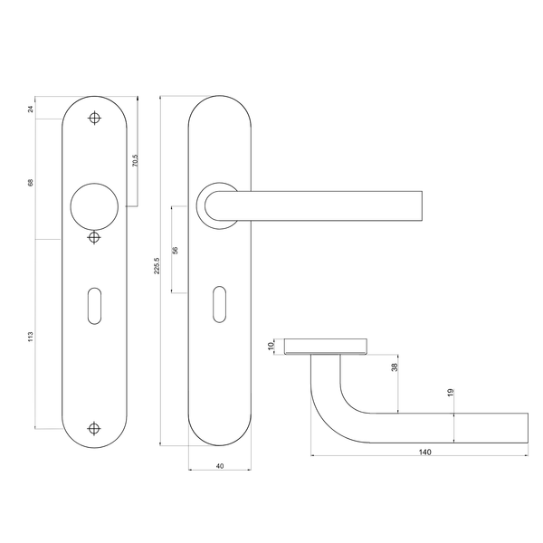 Oristano door handle black with rounded shield SL56