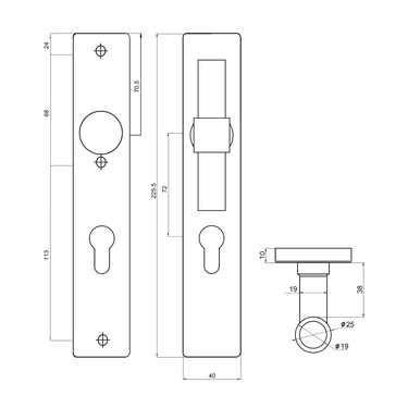 Tekening Pesaro deurkruk PC72