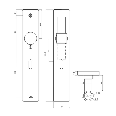 Tekening Pesaro deurkruk SL56