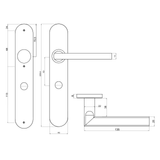 Tekening met afmetingen WC63/8 deurschild met Teramo deurklink