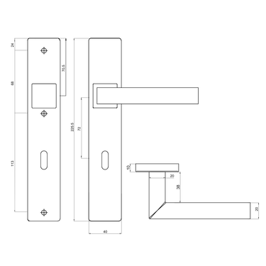 Maatvoering deurklink Viterbo op schild SL72