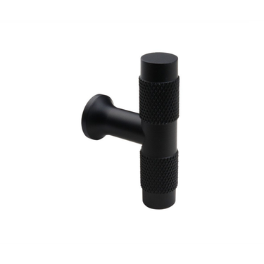Cabinet knob T-model Ribbed black 50 mm