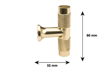 Cabinet knob T-model Ribbed Matte gold 50 mm