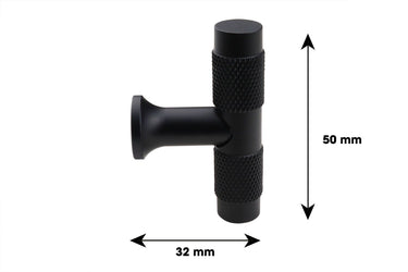 Cabinet knob T-model Ribbed black 50 mm