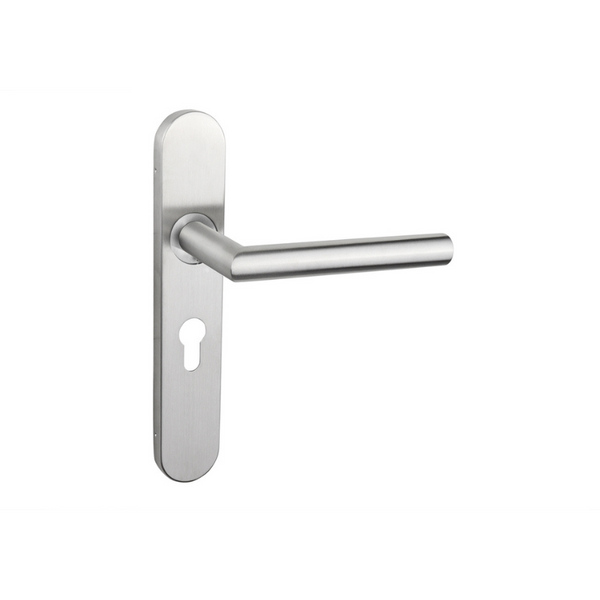 Mantua door handle stainless steel with rounded shield - PC55