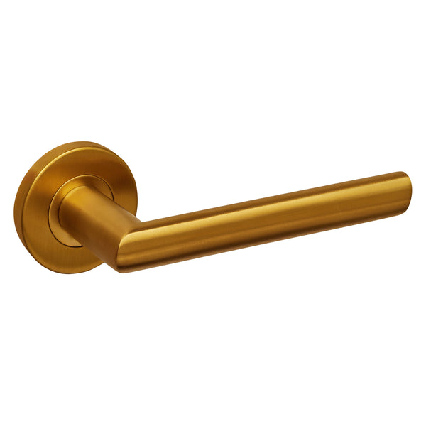 Ragusa door handle matt gold PVD coated with round rosette