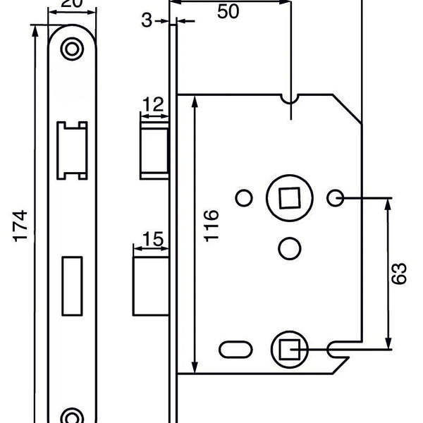 WC bathroom lock WC63/8 with black front plate